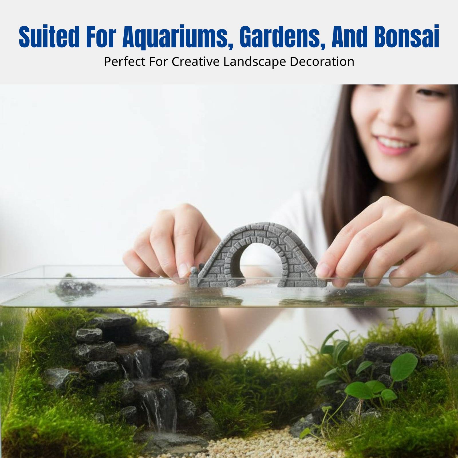 Bonsai Garden China - ديكور جسر حجري صغير من الراتنج،